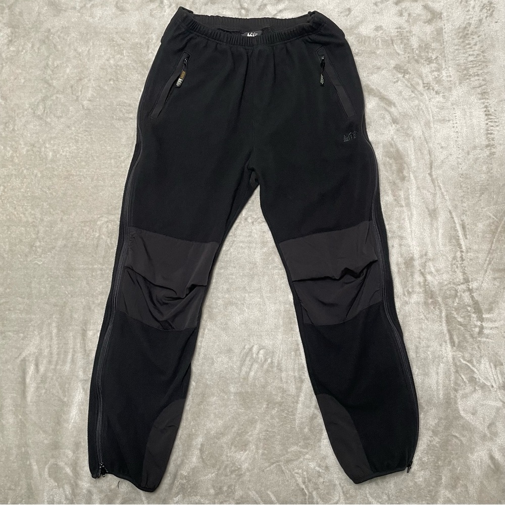 Vintage REI Fleece Full Side Zippers Jogger Pants Size L Black Gorpcore